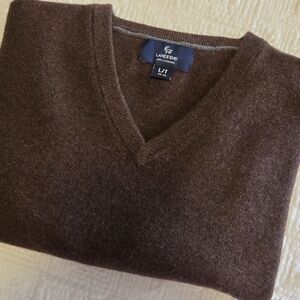 Lands' End 100% Cashmere Brown V-Neck Sweater, Size Large
